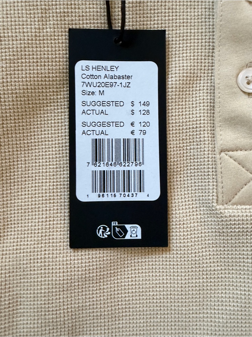 7 For All Mankind Long Sleeve Henley in Light Beige - Picture 3 of 12